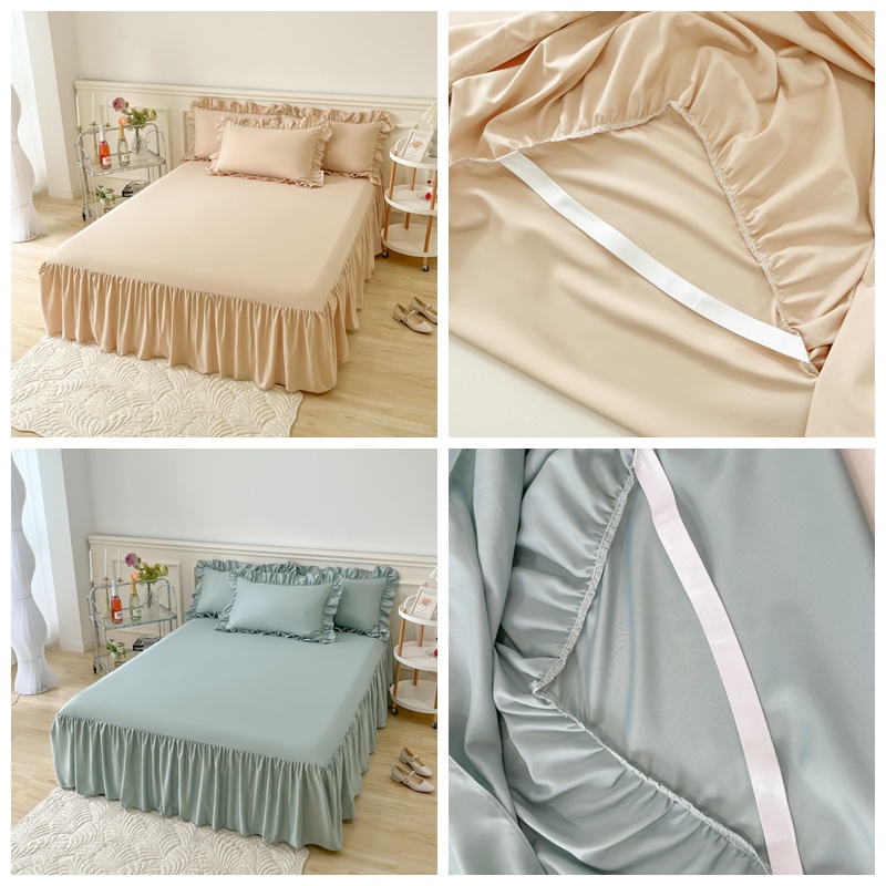 กระโปรงเตียง ผ้าปูที่นอนกันไรฝุ่น ล้วน ผ้าคลุมเตียง แบบเรียบ นุ่ม เป็นมิตรกับผิวหนัง 5 ฟุต 6 ฟุต Ins สไตล์เกาหลี ลูกไม้ สีขาว นัวเนีย ผ้าปูที่นอน ระบายอากาศ ที่ละเอียดอ่อน - รูปที่ 4