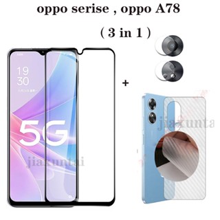 3in1 ฟิล์มกระจกนิรภัยกันรอยหน้าจอ แบบเต็มจอ สีดํา สําหรับ Oppo A78 A96 5G A94 A54 A15 A16 A57 A17 A77 A5S A12 A17K A78