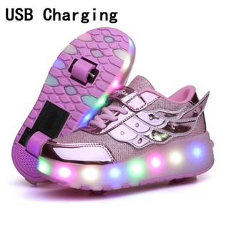 รองเท้าผ้าใบ มีไฟ Led เรืองแสง สีทอง สีชมพู ชาร์จ USB สําหรับเด็กผู้ชาย และเด็กผู้หญิง