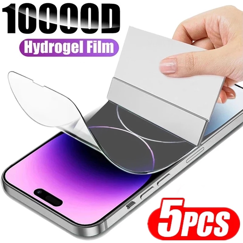 5 ชิ้นฟิล์มไฮโดรเจลสําหรับiPhone 16 15 14 PRO MAX 8 7 14 Plusคลุมทั้งหมดป้องกันหน้าจอสําหรับiPhone 13 12 Mini 11 PRO X XS MAXไม่แก้ว