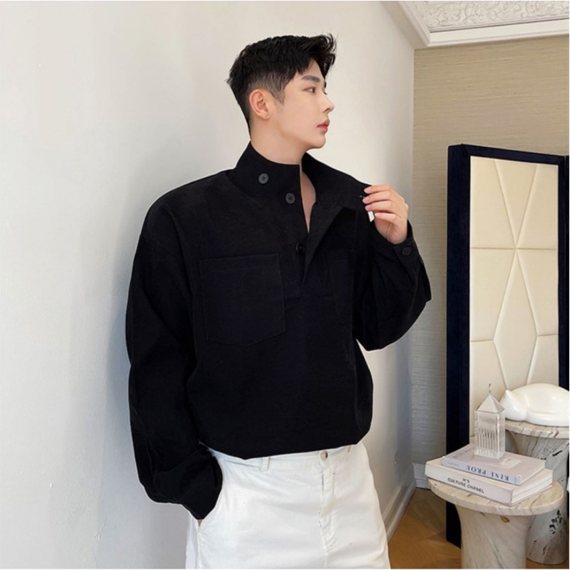 เสื้อเชิ้ต คอปกตั้ง แต่งกระดุม สไตล์เกาหลี เรียบง่าย เข้ากับทุกการแต่งกาย ระดับไฮเอนด์ เหมาะกับฤดูใบไม้ผลิ และฤดูร้อน