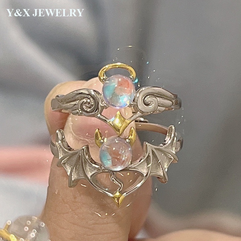 【Y&X】แหวนเงิน รูปปีศาจนางฟ้า สไตล์เกาหลี เครื่องประดับ สําหรับผู้หญิง คู่รัก