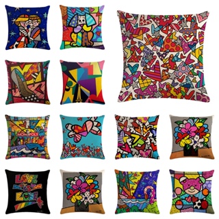 ปลอกหมอนอิง ผ้าลินิน ลาย Romero Britto ขนาด 45x45 ซม. สําหรับตกแต่งบ้าน รถยนต์