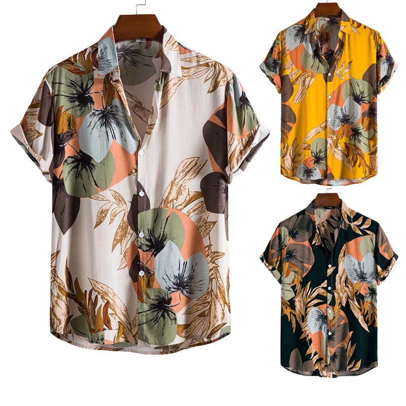 เสื้อโปโลแขนสั้นลําลอง คอปก ทรงหลวม ลายดอกไม้ พลัสไซซ์ แฟชั่นฤดูร้อน สไตล์วินเทจ สําหรับผู้ชาย