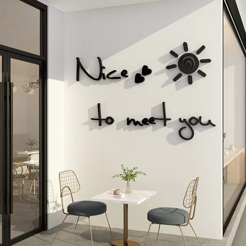 Nice to meet you เน็ตแดงตอกบัตรพื้นที่ถ่ายภาพตกแต่งร้านชานมร้านกาแฟเสื้อผ้าร้านค้าผนังตกแต่งอะคริลิค 3D สติ๊กเกอร์ติดผนัง