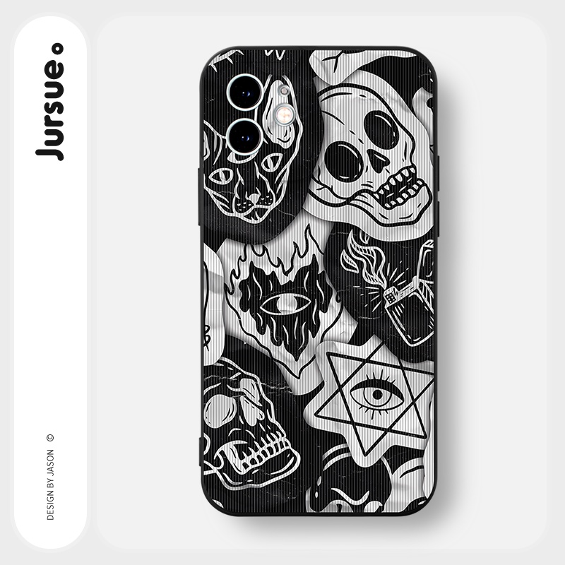 JURSUE เคสไอโฟน เคสซิลิโคนนุ่มกันกระแทกน่ารักตลก เคสโทรศัพท์ สีดำ Compatible for iPhone 16 15 14 13 12 11 Pro Max SE 2020 X XR XS 8 7 Plus พลัส Y3158