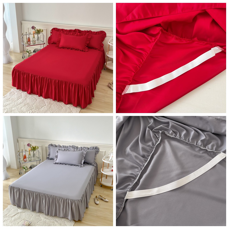 กระโปรงเตียง ผ้าปูที่นอนกันไรฝุ่น ล้วน ผ้าคลุมเตียง แบบเรียบ นุ่ม เป็นมิตรกับผิวหนัง 5 ฟุต 6 ฟุต Ins สไตล์เกาหลี ลูกไม้ สีขาว นัวเนีย ผ้าปูที่นอน ระบายอากาศ ที่ละเอียดอ่อน - รูปที่ 3