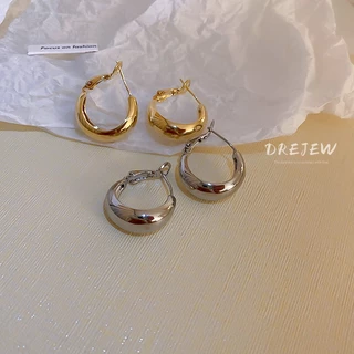 DREJEW ต่างหูแฟชั่น ชุบทอง 18k ทรงกลม เรขาคณิต สไตล์ญี่ปุ่น เกาหลี เรียบง่าย
