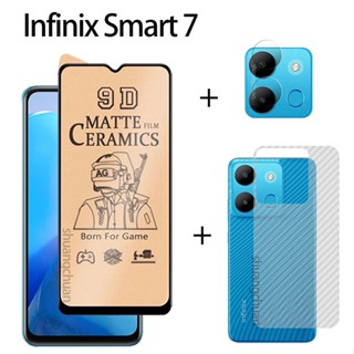 3in1 Infinix smart 7 ฟิล์มกันรอยหน้าจอ ฟิล์มเซรามิค + ฟิล์มหลัง คาร์บอนไฟเบอร์ + ฟิล์มเลนส์ 3in1 smart 6 plus smart 5 smart 4