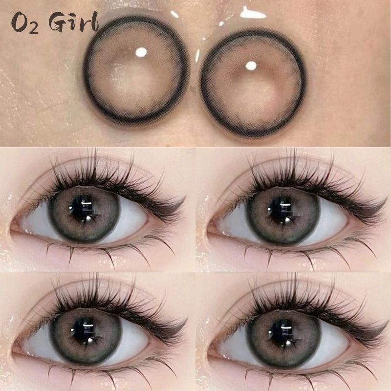O2Girl 2 ชิ้น Graded (0 ~-8.00) สีน้ําตาลสีคอนแทคเลนส์พร้อม Power Big Eyes เลนส์ธรรมชาติ 14.5 มิลลิเ