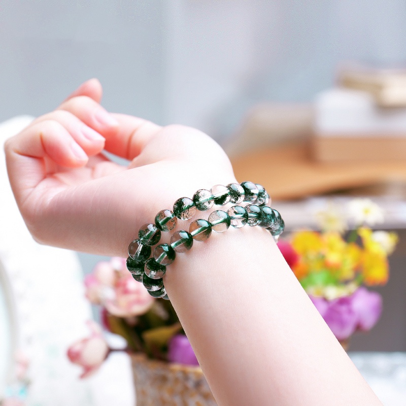 สร้อยข้อมือ เชือกยางยืด ประดับลูกปัดคริสตัล หินธรรมชาติ สีเขียว เหมาะกับของขวัญ แฟชั่นคู่รัก สําหรับผู้ชาย และผู้หญิง