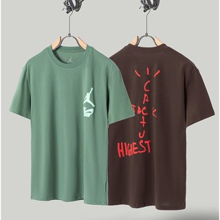 เสื้อยืดแขนสั้น คอกลม พิมพ์ลายตัวอักษร Travis Scott Cactus Jack X Jordan ขนาดใหญ่ สําหรับผู้ชาย และผู้หญิง
