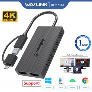 Wavlink อะแดปเตอร์กราฟฟิค USB 3.0 เป็น  คู่ เอาท์พุตหน้าจอ 4K type A type C และเอาต์พุตพอร์ต  คู่