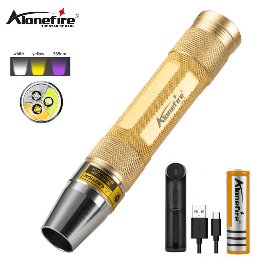 Alonefire SV370 ไฟฉายอัลตราไวโอเลต LED 3 ดวง 365nm UV สีขาว สีเหลือง สําหรับเครื่องประดับหยก