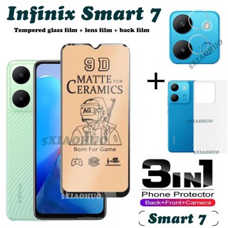 (3 In 1) infinix Smart 7 6 5 ฟิล์มกระจกนิรภัยเซรามิค ป้องกันหน้าจอ + ฟิล์มกล้อง + ฟิล์มด้านหลัง สําหรับ ฟิล์มเซรามิค นิ่ม