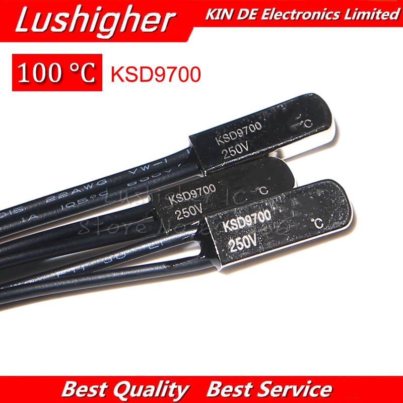 10个KSD9700 250V 5A 100度温度开关双金属片常闭封闭恒温器热敏