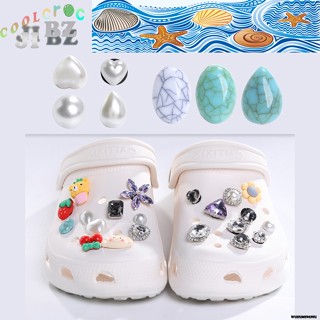 Jibbitz อัญมณีไข่มุก สีเขียวขุ่น เครื่องประดับ สําหรับตกแต่งรองเท้า Crocs DIY