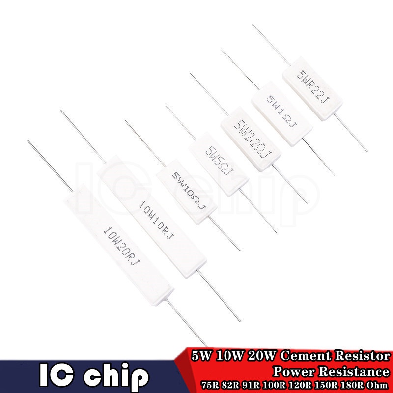 10 ชิ้นใหม่ 5W 10W 20W ตัวต้านทานซีเมนต์ความต้านทานพลังงาน 75R 82R 91R 100R 120R 150R 180R โอห์ม
