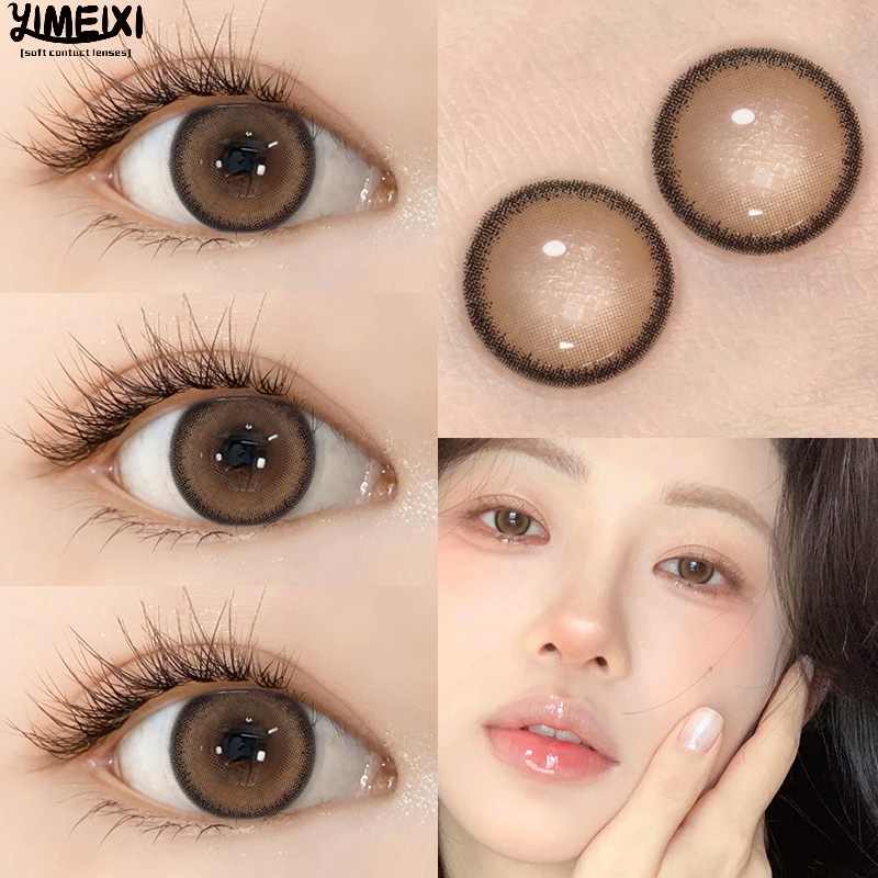 Yimeixi คอนแทคเลนส์ 0~-8.00 สายตาสั้น 14.2 มม. สีน้ําตาลธรรมชาติ สีเทา นุ่มสบาย 1 ปี