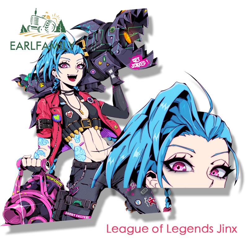 Earlfamily Streetwear Jinx Fanart สติกเกอร์รถสาวบ้า Slap Decal Sketch Waifu JDM การ์ตูน Peeker Graffiti สติกเกอร์ห่อรถ
