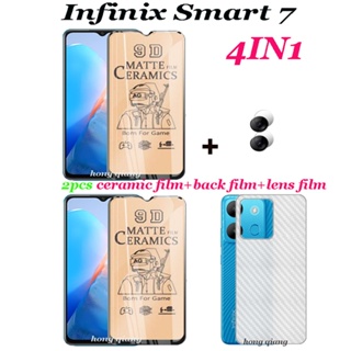 (4in1) ฟิล์มเซรามิคนิ่ม เคลือบเซรามิก 1 เลนส์ ฟิล์มด้านหลัง 1 สําหรับ Infinix Smart 7 Smart 6 plus Smart 6 Smart 5 Smart 4 2