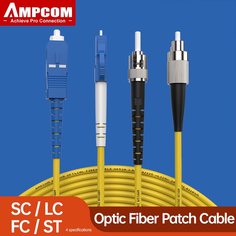 AMPCOM สายแพทช์ใยแสง SC LC FC ST แบบ Simplex 9/125μm UPC ถึง UPC สำหรับโหมดเดียว สายเชื่อมต่อโหมดเดียว SMF OS