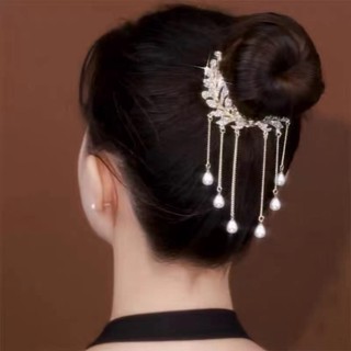 𝒂𝒍𝒆𝒑🌷Bun Hair Claw Rhinestone Tassel Faux Pearl Leaf Shape with Teeth Hair Decoration Alloy Luxury Anti-slip Bun Hair Crab Hair Accessories