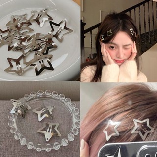 Y2K cool silver metal five pointed star hair clips easily matching girls