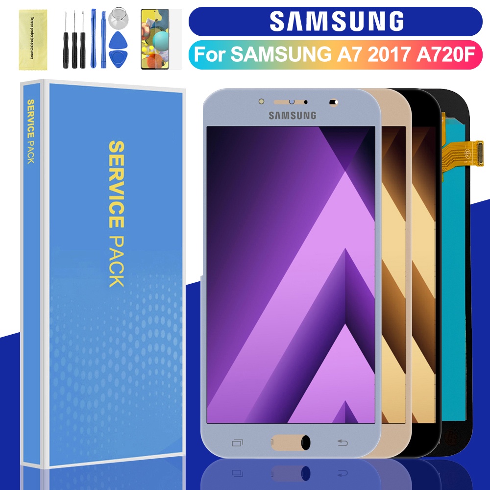 A720 LCD สําหรับ Samsung Galaxy A7 2017 LCD A720 A720F SM-A720F จอแสดงผล Touch Screen Digitizer Asse
