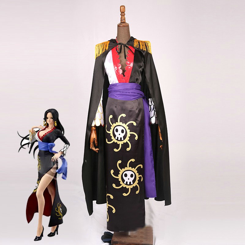 One PIECE Boa Hancock ชุดคอสเพลย์ เลือกขนาดได้ เสื้อและกระโปรง สีดํา เสื้อคลุมสีดํา ของขวัญฮาโลวีน เด็กผู้หญิง