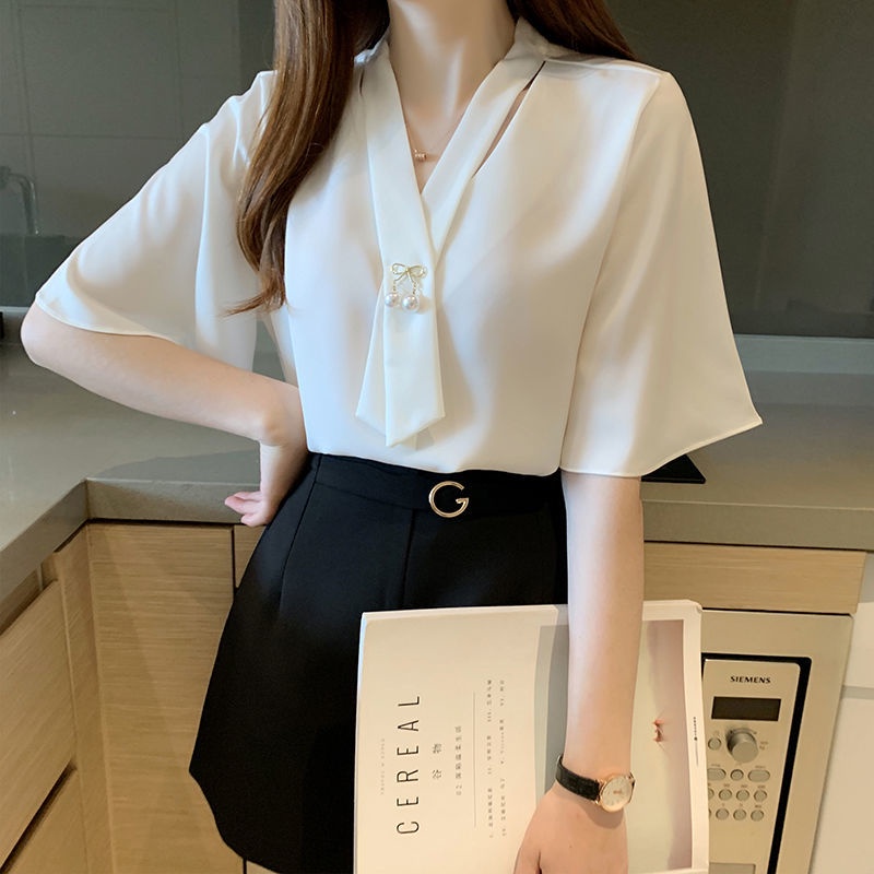 เสื้อเบลาส์ลําลอง คอวี แขนสั้น พลัสไซซ์ สไตล์เกาหลี สําหรับผู้หญิง