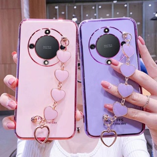 เคสโทรศัพท์มือถือ ชุบไฟฟ้า พร้อมสายคล้องข้อมือ สําหรับ honor X9A