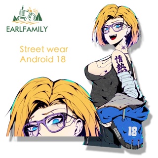 Earlfamily สติกเกอร์ ลายการ์ตูนอนิเมะ กันน้ํา สําหรับติดตกแต่งรถยนต์ Android 18 Streetwear Peeker Waifu Fanart JDM Peek Girl