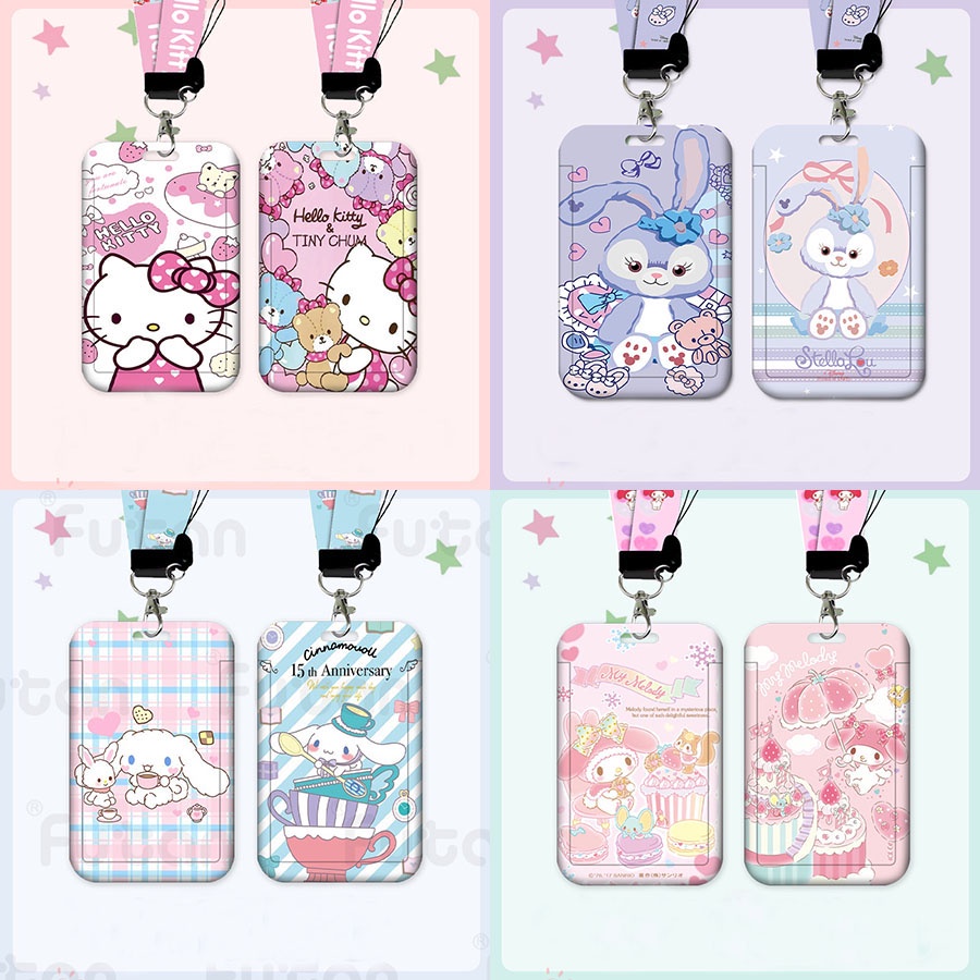 เคสโทรศัพท์มือถือ ลายการ์ตูน Melody Kuromi StellaLou Mickey พร้อมสายคล้อง และช่องใส่บัตร สําหรับนักเรียน