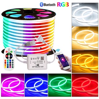 LED NEON STRIP LIGHT 220Vแถบไฟ Led 220V Rgb บลูทูธ ควบคุม Smd2835 120Leds/M Ip67 กันน้ํา หลากสีสัน สําหรับงานเทศกาลแสงเชิงเส้น แสงสว่าง แถบไฟเพดาน แถบไฟตกแต่งควบคุมโทรศัพท์มือถือ + รีโมทคอนโทรล APP Bluetooth