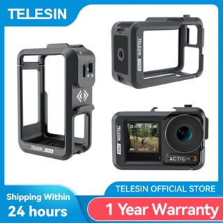 Telesin เคสกรอบอลูมิเนียมอัลลอย สําหรับ DJI Action 3 Shoot Vertically Dual Cold shoe DJI Action 3