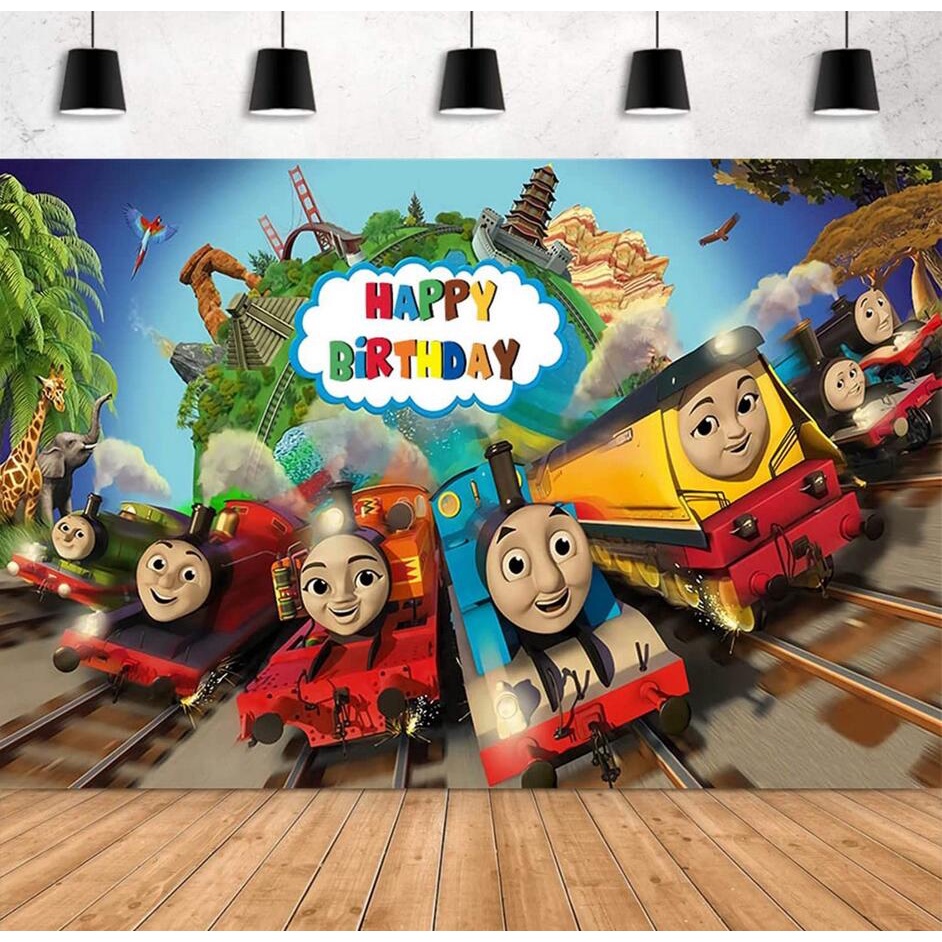 ภาพพื้นหลัง Thomas Train Birthday Party ธีมโทมัส สําหรับตกแต่งบ้าน ปาร์ตี้วันเกิด