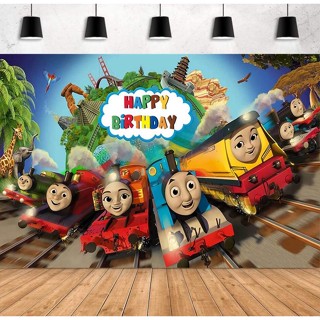 ภาพพื้นหลัง Thomas Train Birthday Party ธีมโทมัส สําหรับตกแต่งบ้าน ปาร์ตี้วันเกิด