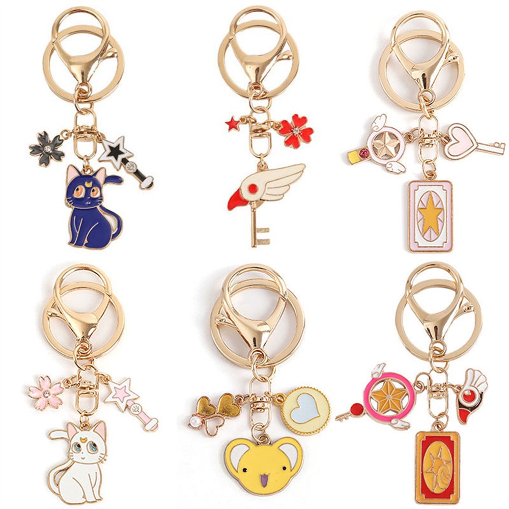 พวงกุญแจ จี้การ์ตูนอนิเมะ Luna Cat Star Moon Card Captor Sakura แฮนด์เมด สําหรับตกแต่งรถยนต์