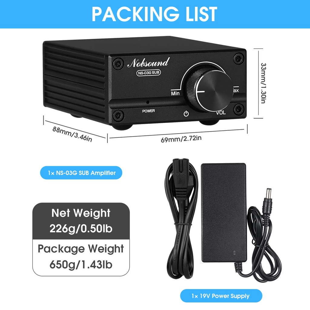 Douk Audio NS-03G เครื่องขยายเสียงซับวูฟเฟอร์ดิจิทัล 100W ความถี่เต็มช่อง TPA3116