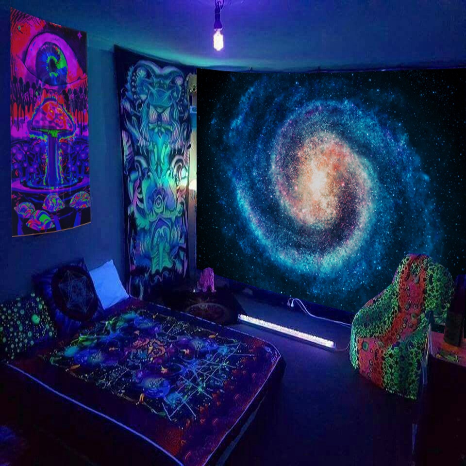 พรมเรืองแสง พรมเรืองแสง psychedelic เห็ดแขวนผนังฮิปปี้ตกแต่งห้องความงาม