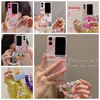 เคสโทรศัพท์มือถือ PC พับได้ กันกระแทก ลายดอกไม้กราฟฟิตี้ พร้อมจี้สร้อยข้อมือ สําหรับ OPPO Find N2 Flip 5G