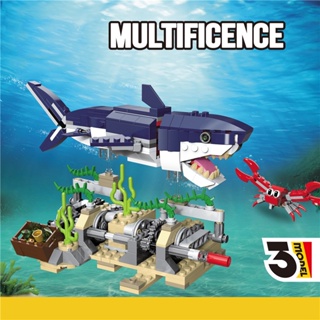 3in1 Shark Squid Anglerfish Crab Building Blocks Deep Sea Creatures Model Rotatable Base Toys For Kids Compatible 31088 Childrens Gifts 388PCS Bricks