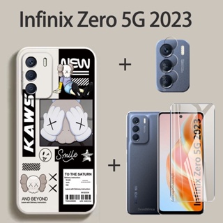 3in1 เคส Infinix Zero 5G 2023 + ฟิล์มกระจกนิรภัยใส + ฟิล์มเลนส์กล้อง แบรนด์อินเทรนด์ การ์ตูนนักบินอวกาศ อวกาศ กลไก เคสโทรศัพท์ กันกระแทก TPU นิ่ม