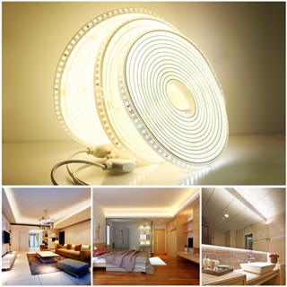 LED Strip 220Vกันน้ำ2835ความปลอดภัยสูงความสว่างสูง120LEDs/MไฟLEDกลางแจ้งLED Strip LightสำหรับDIYคริสต์มาสวันหยุดไฟตกแต่งสำหรับบันไดบ้านทางเดินห้องครัวห้องนั่งเล่นในร่มแสงเชิงเส้น แสงสว่าง แถบไฟเพดาน แถบไฟตกแต่ง