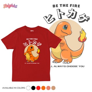 เสื้อยืดแขนสั้นเสื้อยืดคอกลม Pokemon Charmander Be the Fire Shirt 『Cotton Spandex』 Leighkt Collectionเสื้อยืดS-5XL