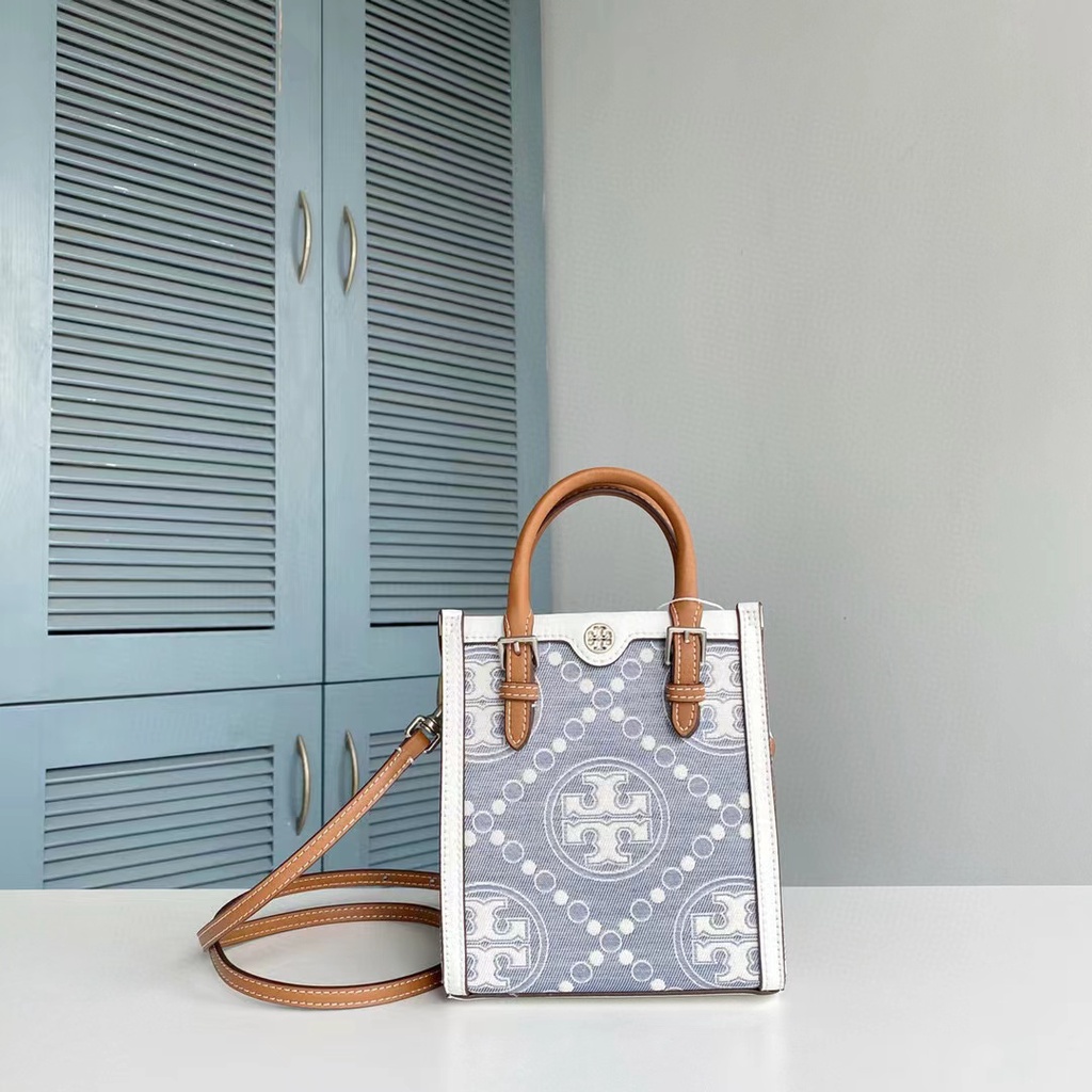 Luofan TB TORY BURCH T Monogram Denim Mini Tote Bag กระเป๋าสะพาย Satchel 145511