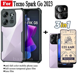 3in1 เคสโทรศัพท์กันกระแทก สําหรับ Tecno Spark Go 2023 ฟิล์มฝ้าเซรามิก + ฟิล์มเลนส์กล้อง