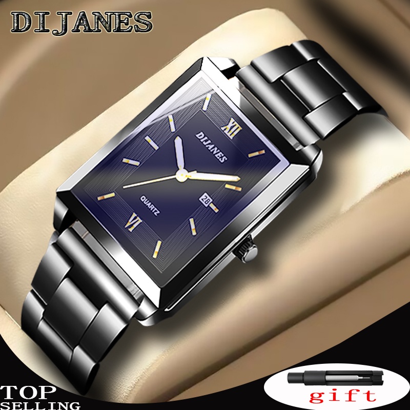 Djianes Quartz Business Wacthes Mens Waterproof Steel Band Square Fashion นาฬิกาข้อมือผู้ชายนาฬิกา Relo Ng Kalacihan