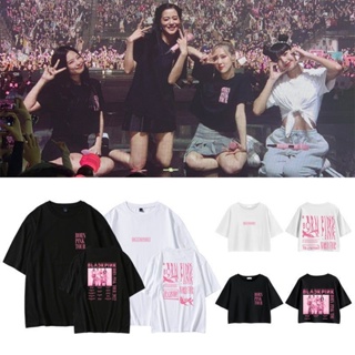 เสื้อยืดแขนสั้นลําลอง ผ้าฝ้าย พิมพ์ลาย KPOP BLACKPINK BORN PINK World Tour JISOO JENNIE ROSÉ LISA